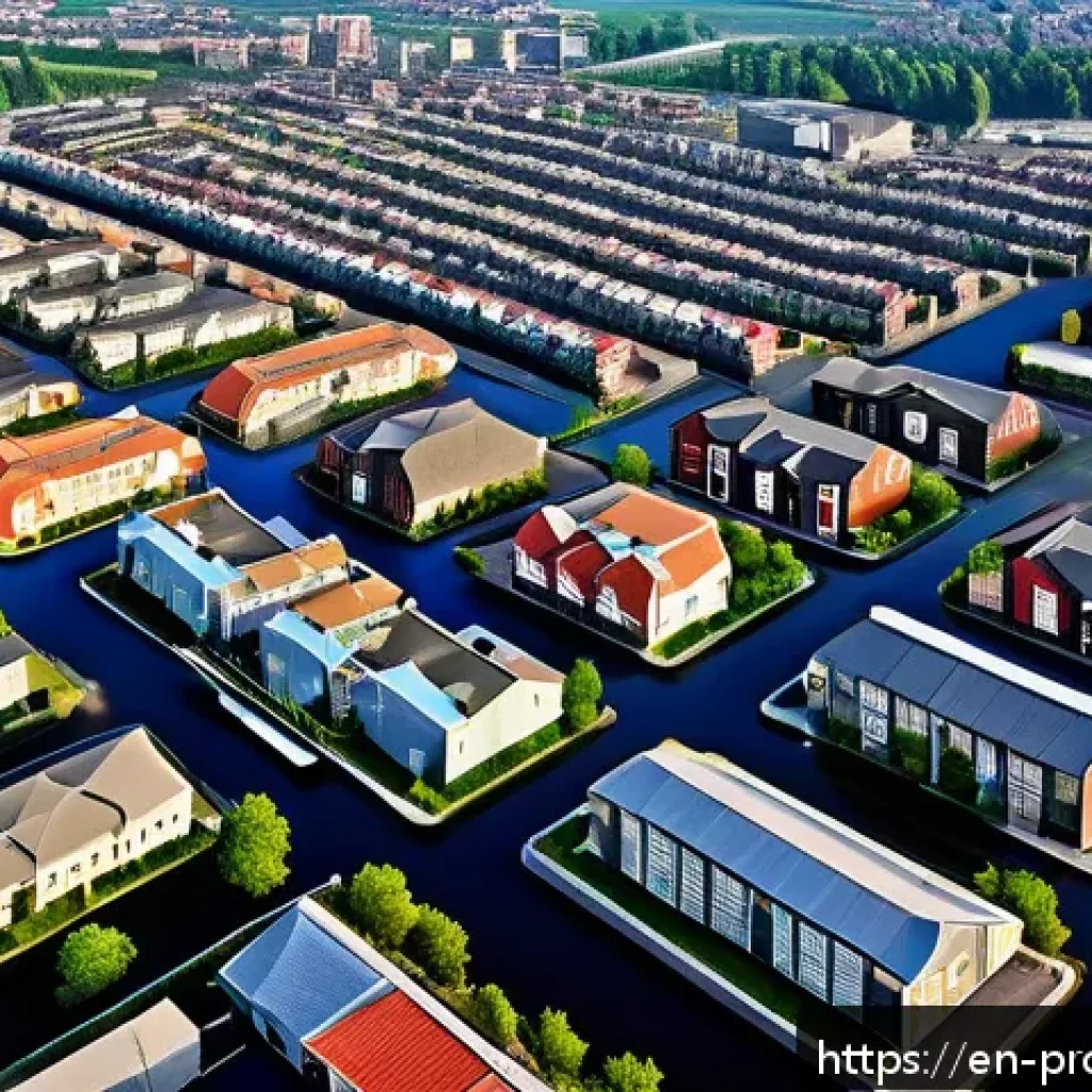부동산 가치 평가를 위한 법률적 고려 - A detailed urban cityscape illustrating diverse zoning classifications: residential neighborhoods wi...