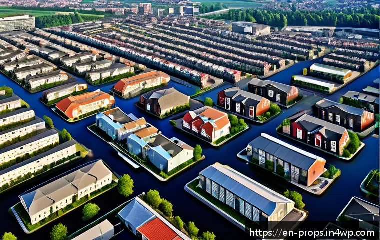 부동산 가치 평가를 위한 법률적 고려 - A detailed urban cityscape illustrating diverse zoning classifications: residential neighborhoods wi...